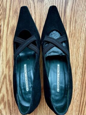 Donald J. Pliner Black Suede Pointed Heels with Crisscross Straps